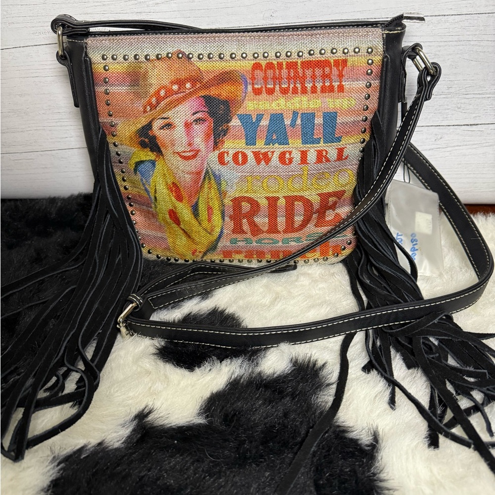 Montana West Black and Multicolor Cowgirl Shoulder Bag